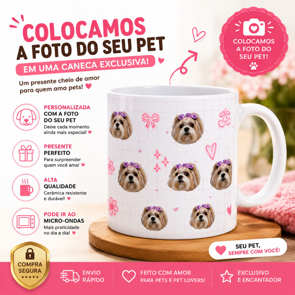 Caneca Personalizada com Carinha do Seu Pet Caneca Pet Presente para Quem Ama Cachorros e Gatos Caneca