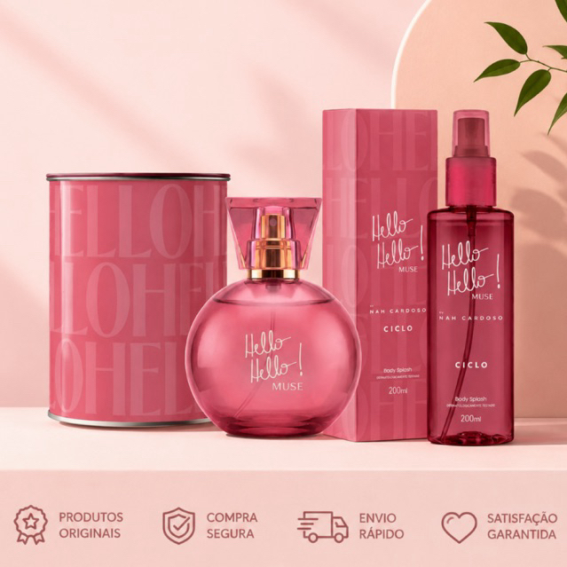 Detalhes do Kit Hello Hello Muse Ciclo Perfume 100 ml Feminino + Body Splash 200ml Presente Original Nah Cardoso - Ciclo  Cosméticos
