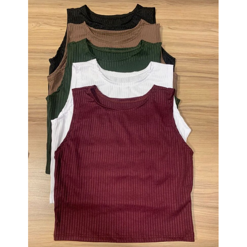 Kit 5 top  Cropped Regatinha Canelado Cores Simples Básico Regata Camisa Blusa
