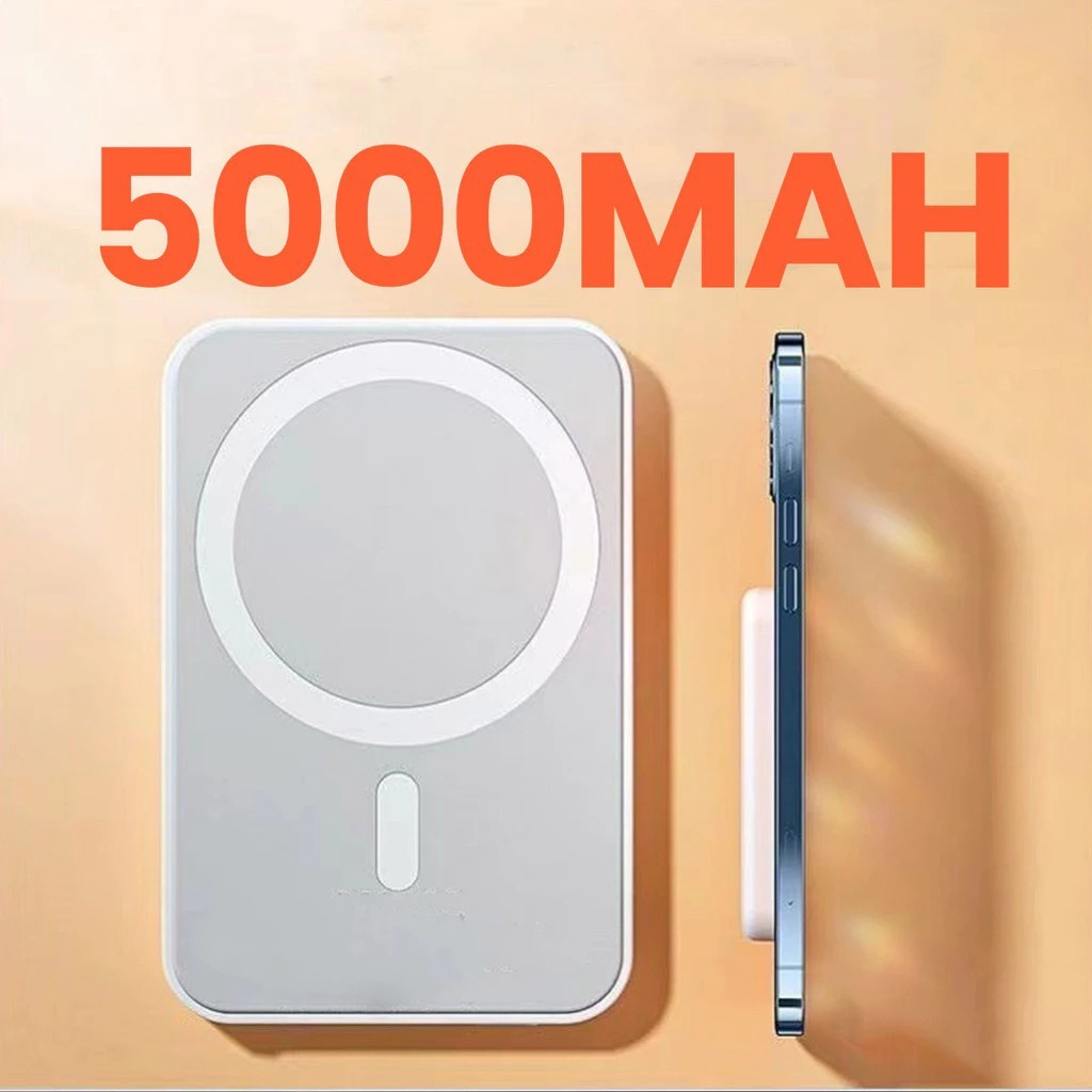 Carregador Portátil MagSafe 5000mAh Indução Sem Fio para iPhone e Android |Bateria Externa Magnética | Cabo Não Incluído
