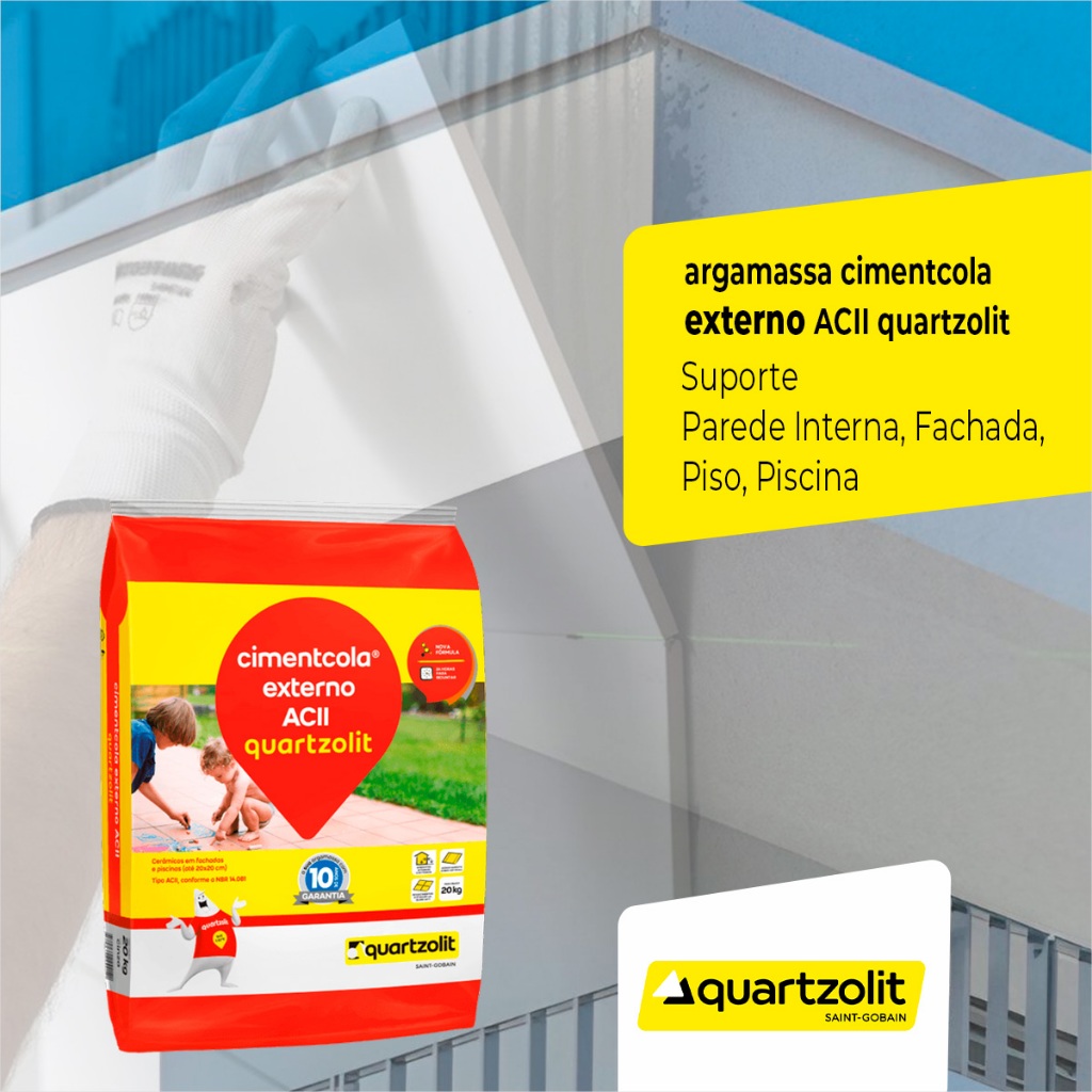 Argamassa Para Exteriores Ac2 Quartzolit Para Fachadas Alta Aderência Impermeável 20KG