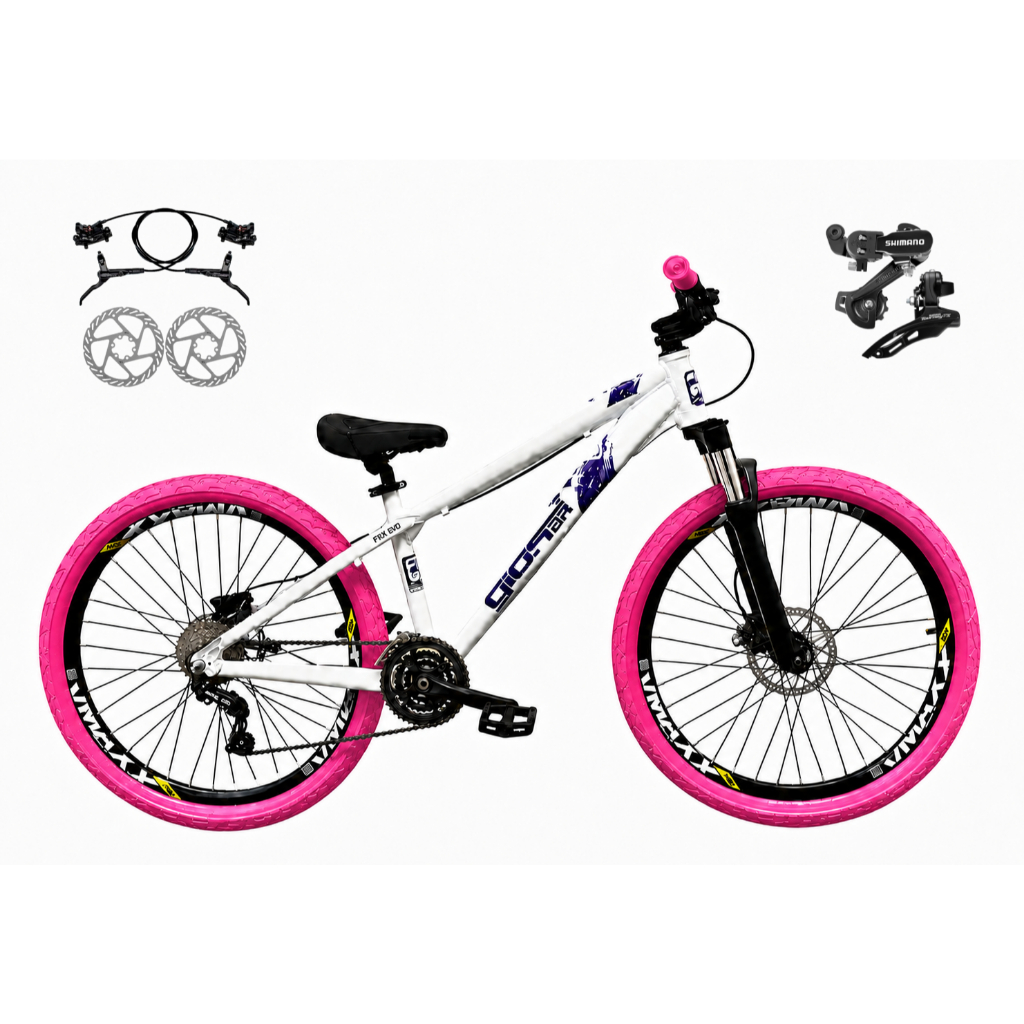 Bicicleta Aro 26 GIOS Frx-Evo Câmbios Shimano 21v Freio a Disco Hidráulico Freeride Downhill Aro Vmaxx DH Pneu Flame