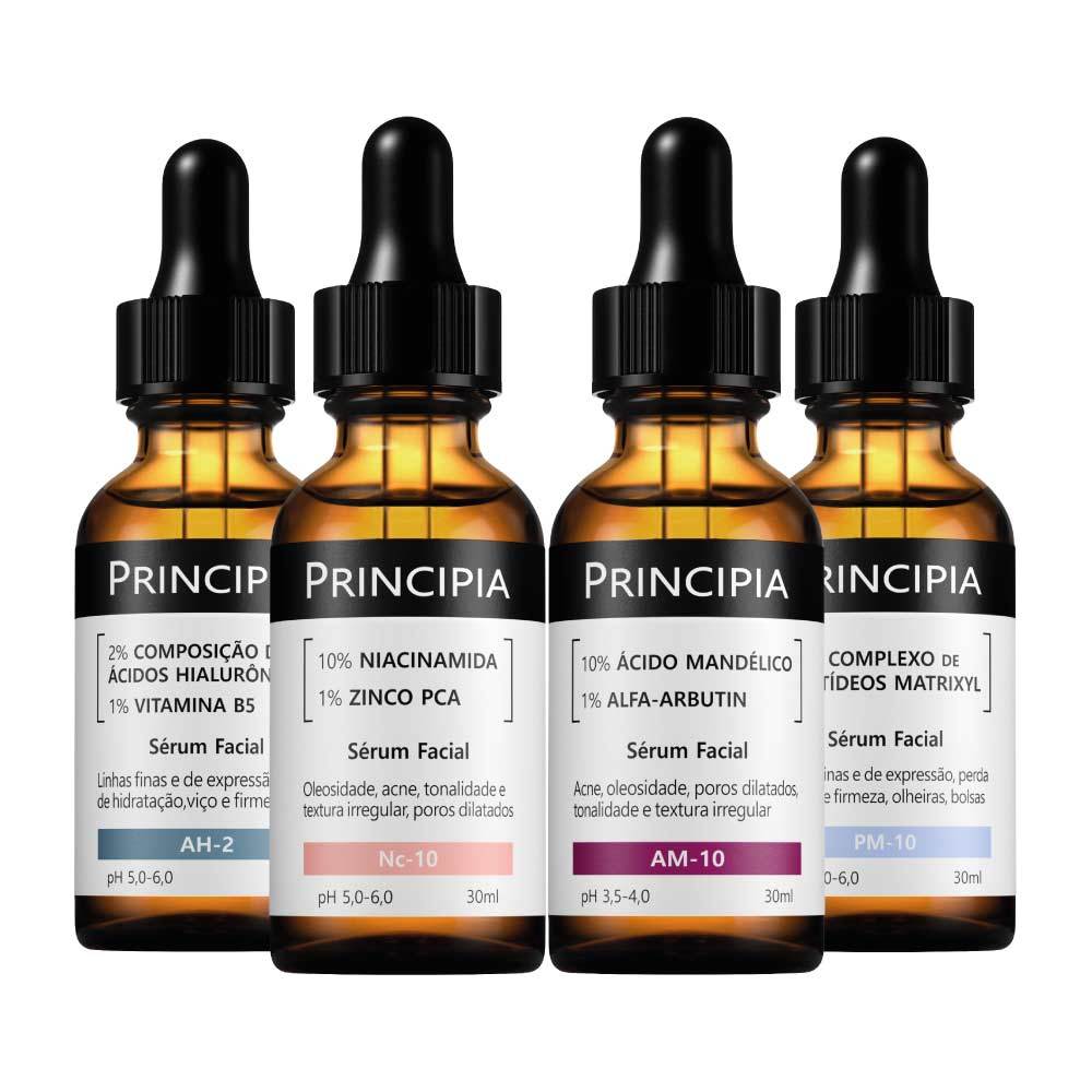 Principia Kit 4 Séruns Niacinamida + Hialurônicos + Peptídeos + Mandélico