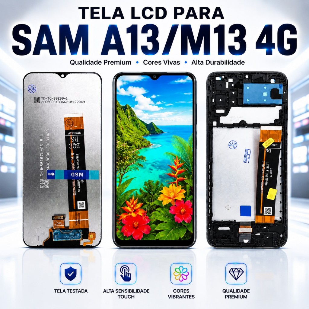 Tela Frontal Display Touch LCD Completa com e sem Aro SAM A13 4G A135 / M13 M135 - Testada 100%