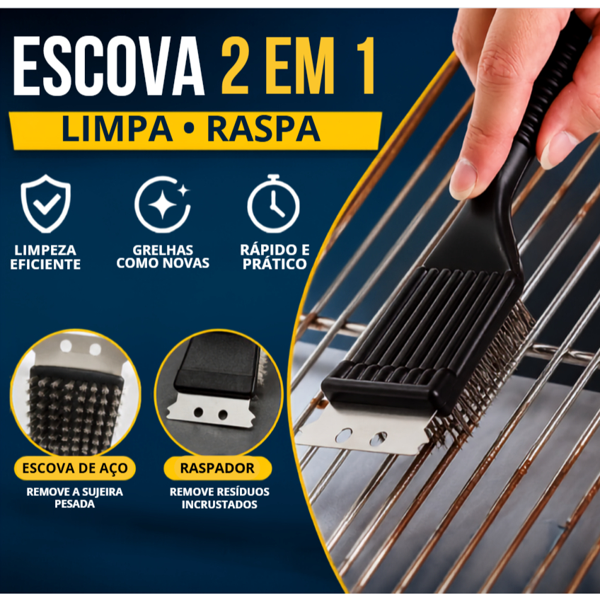Escova de Aço Para Grelha de Churrasqueira com Raspador Limpeza Pesada Churrasco