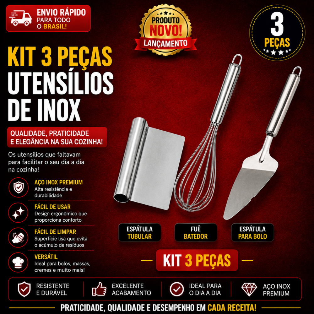 KIT 3 Peças Espátula Tubular+ Fuê Batedor+ Espátula para Bolo KIT 2 Fuê Batedor+ Espátula para Bolo.