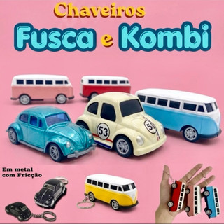 Chaveiro Miniatura Fusca e Kombi em Metal Escala 1/64 - Carrinhos Retrô em Miniatura Colecionáveis.