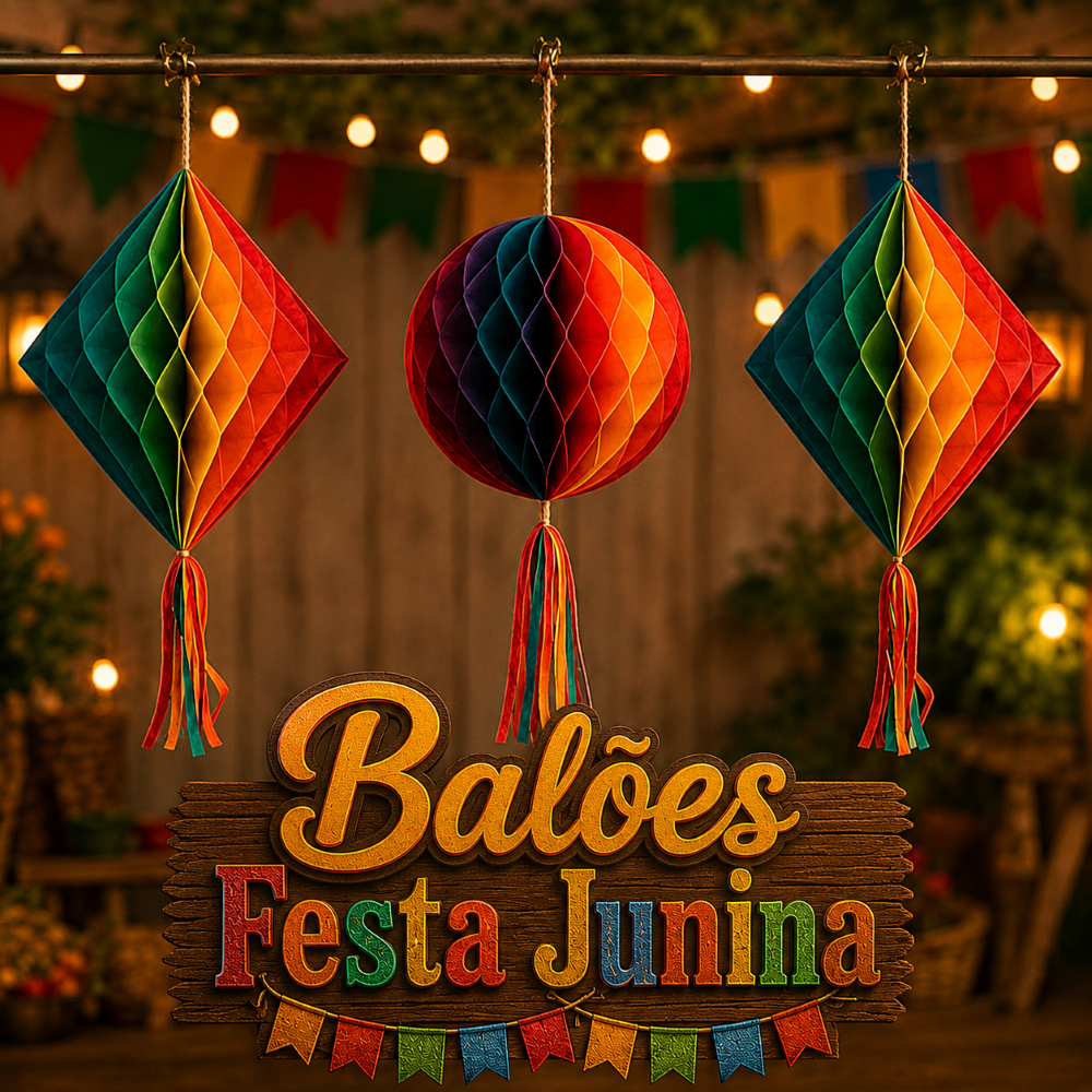 Balões Decoração Festa Junina Balão Colmeia Redondo, Colmeia e Lanterna Triangulo São joão