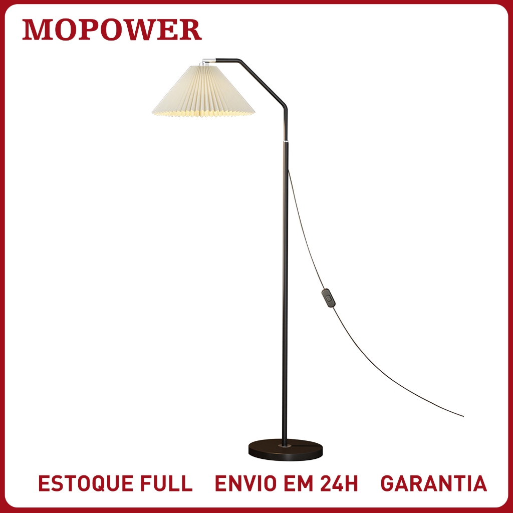 Luminária de Chão Abajur Plissado Vintage Decoração Sala Quarto Coluna Retro Moderna Pedestal