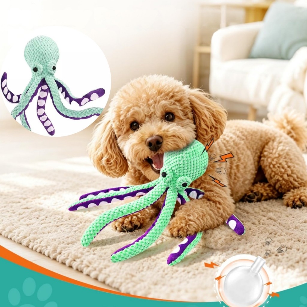 Brinquedo Interativo de Polvo Emite Som Pet Pelúcia Para Cachorro Pequeno e Médio Porte LR-0335
