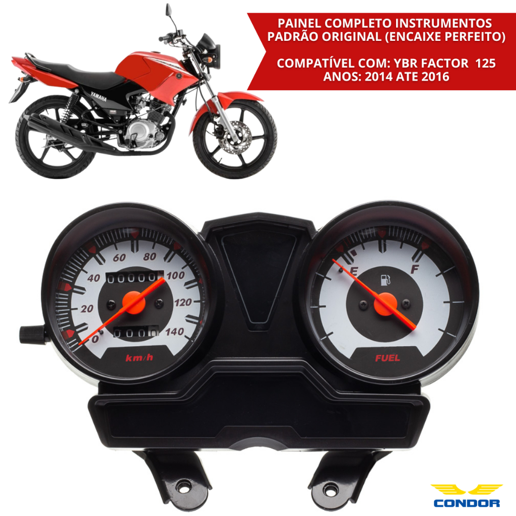 Painel Completo Yamaha YBR 125 Factor 2014 2015 2016 ED E K Velocímetro Tacômetro Indicador Combustível Qualidade Condor