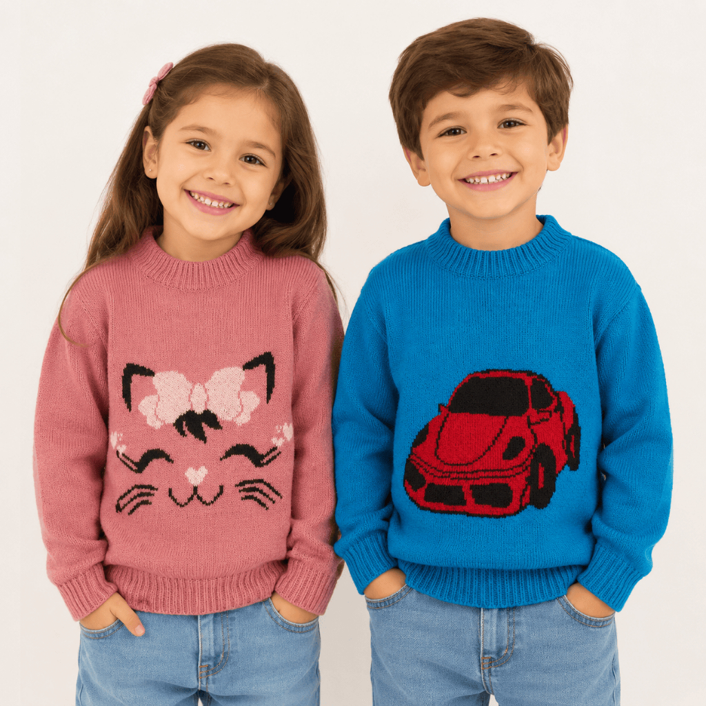 Kit 2 Blusas Infantis de Frio Tricot Manga Longa Feminino Masculino Tamanhos 2 ao 12