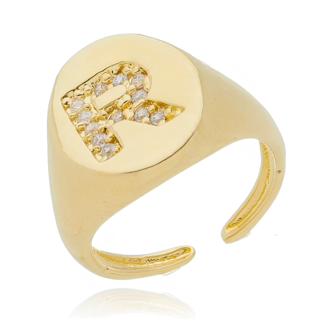 Anel De Dedinho Com Inicial Cravejado Banhado A Ouro 18k Anel Feminino Minimalista Joia Luxo