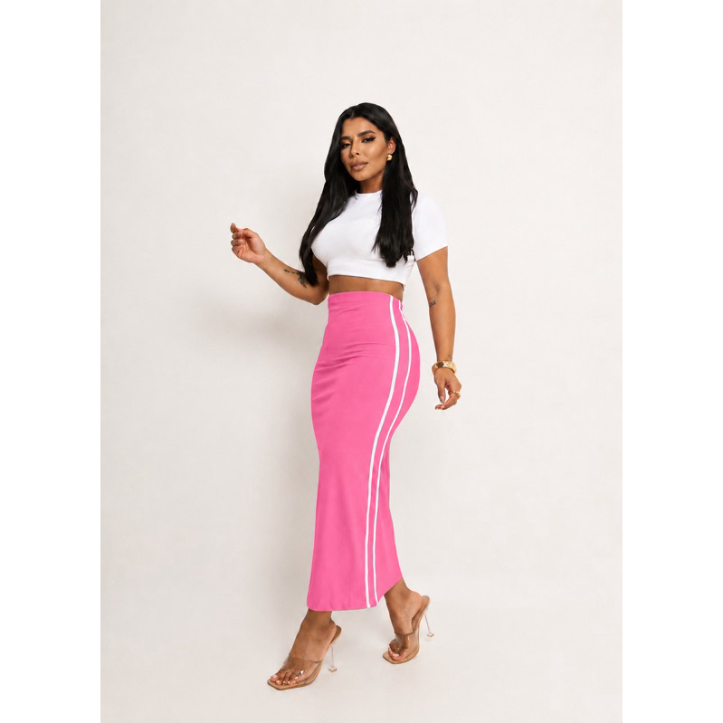 Saia Longa Bicolor Feminina Cintura Média com Tira Lateral | Casual e Elegante | JJK Fashion