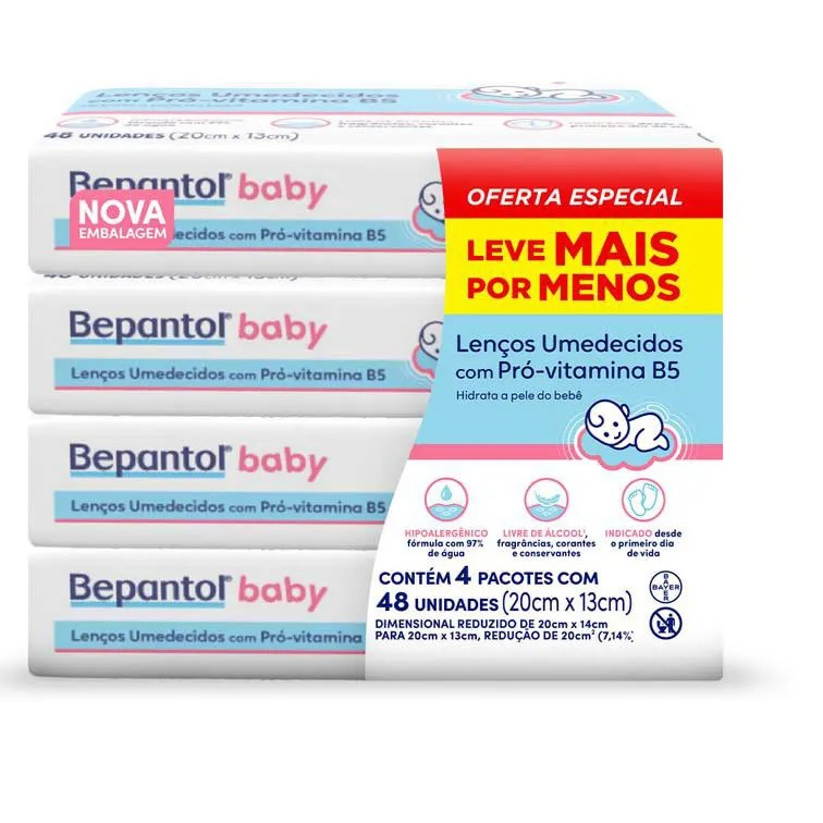 Kit 4ptes Lenços Umedecidos Bepantol  48un cada - Total 192un. EQ.1