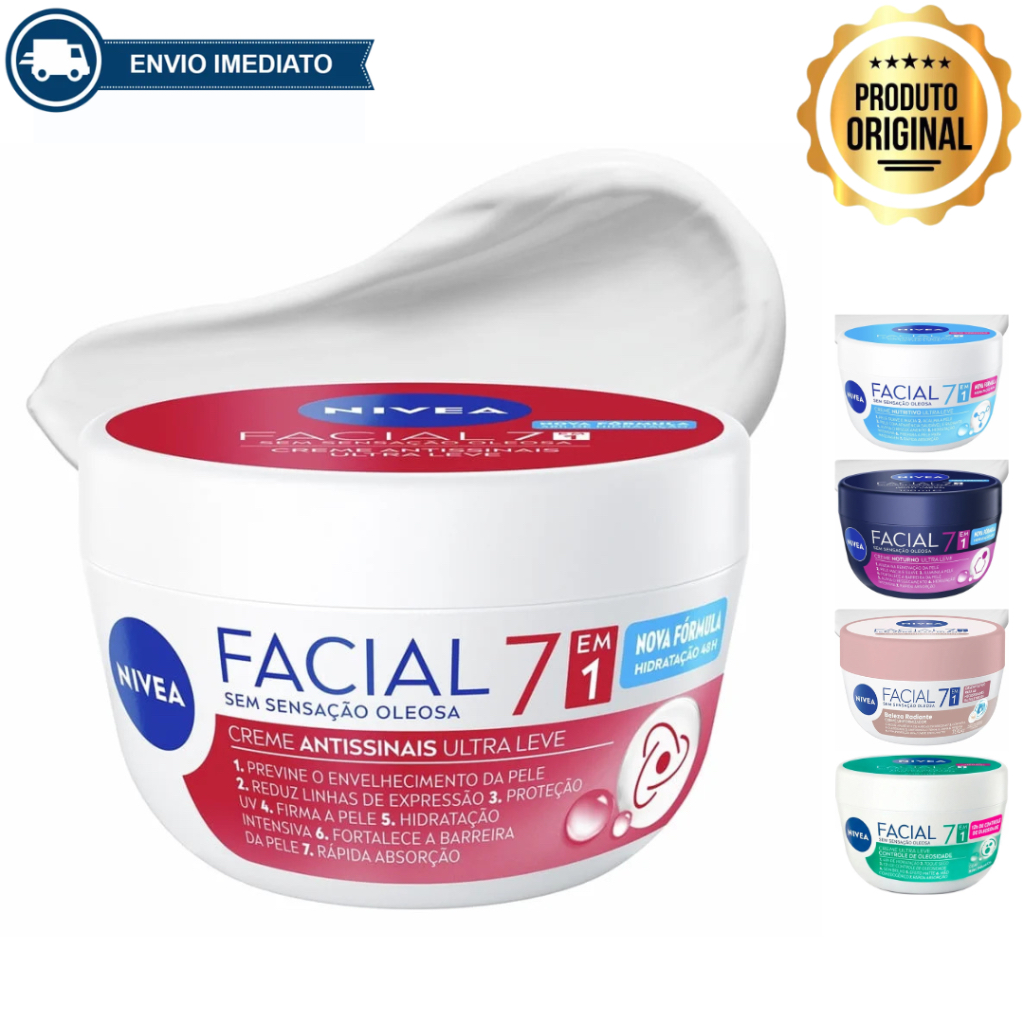 CREME FACIAL NIVEA 7 EM 1 HIDRATAÇÃO PROFUNDA SEM OLEOSIDADE 100g ENVIO IMEDIATO
