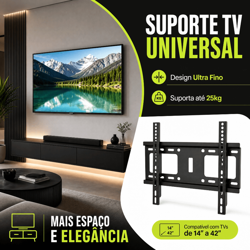 Suporte Fixo TV 14 a 42 Polegadas LED LCD Até 25kg - Universal de Parede