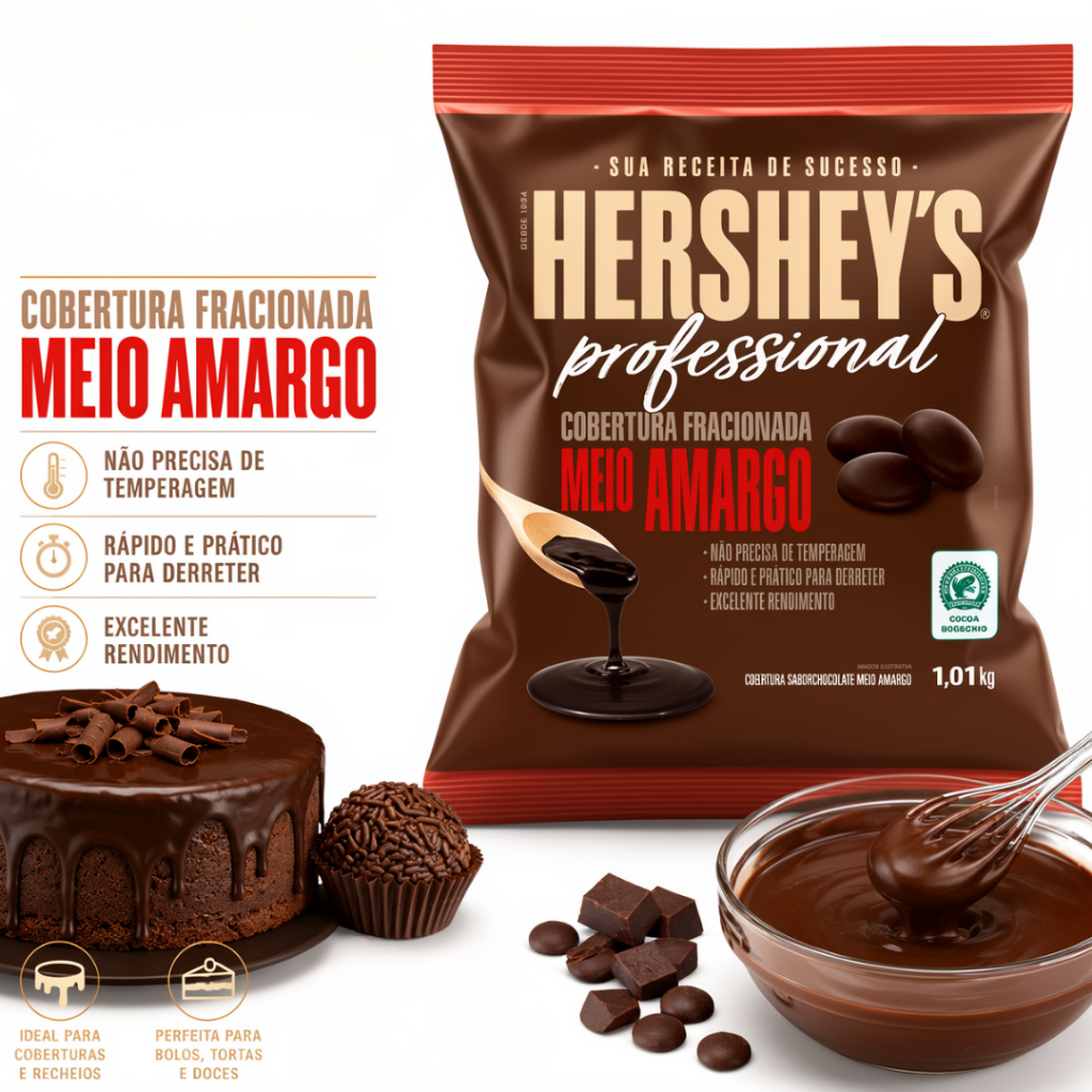 Cobertura Hershey's Chocolate Meio Amargo 1,01kg – Sabor Intenso e Cremoso!