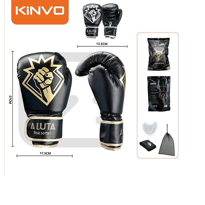 KINVO Luva de Boxe Muay Thai Kickboxing Para Treino e Luta Bandagem 2.5M + Bucal + Sacos de Malha