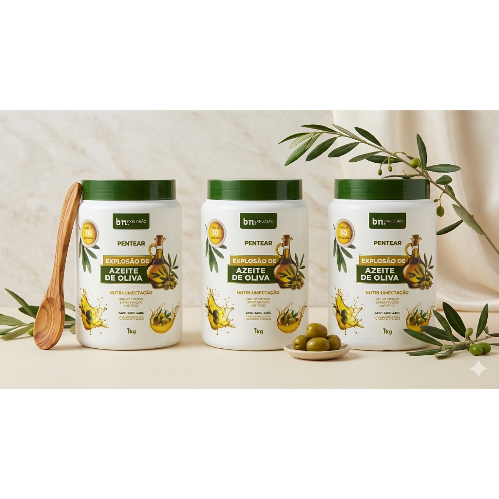 Kit 3 Cremes Beleza Natural Azeite de Oliva Tratamento Capilar Hidratação