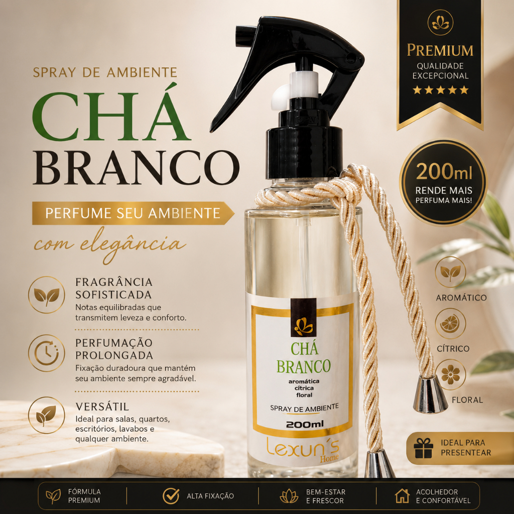 Spray de Ambiente Premium Chá Branco 200ml - Lexun's