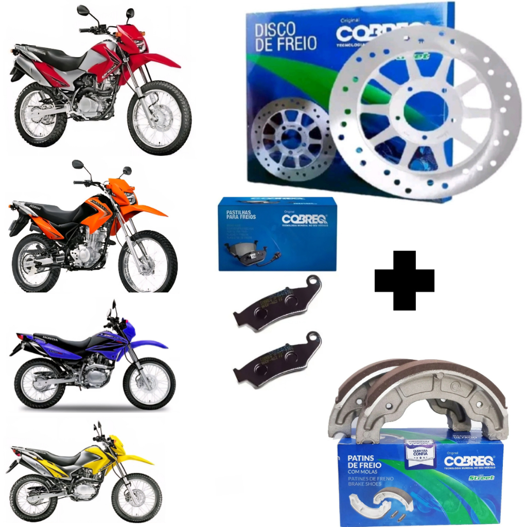 Kit Disco Freio Dianteiro + Pastilha + Lona Patim Sapata Traseiro NXR BROS 150 2003 até 2015 Cobreq