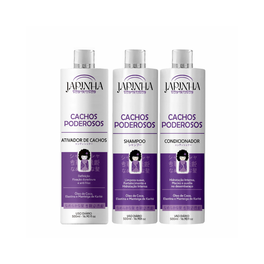 💜 Kit Ativador + Shampoo e Condicionador – Cachos Poderosos 👩🏽‍🦱 – Japinha ⛩️