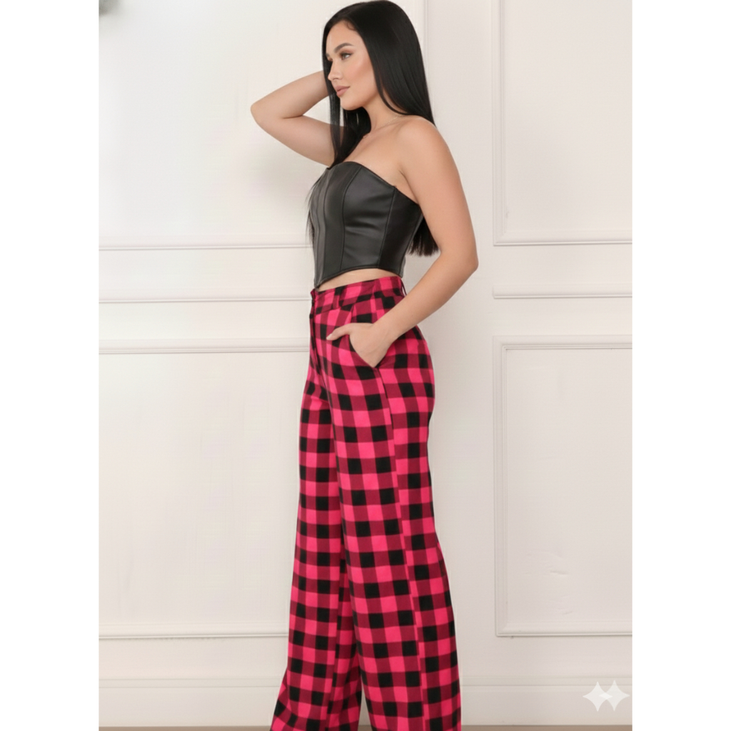 Detalhes do Calça Pantalona Xadrez Flanelada Feminina ✨ Elegância e Conforto nos Dias Frios