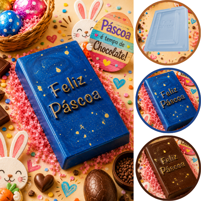 1~5 FORMA ESPECIAL TRAD. ( 3 PARTES) - BARRA FELIZ PÁSCOA C/ SILICONE CÓD.:10565 LANÇAMENTO PÁSCOA (CHOCO)