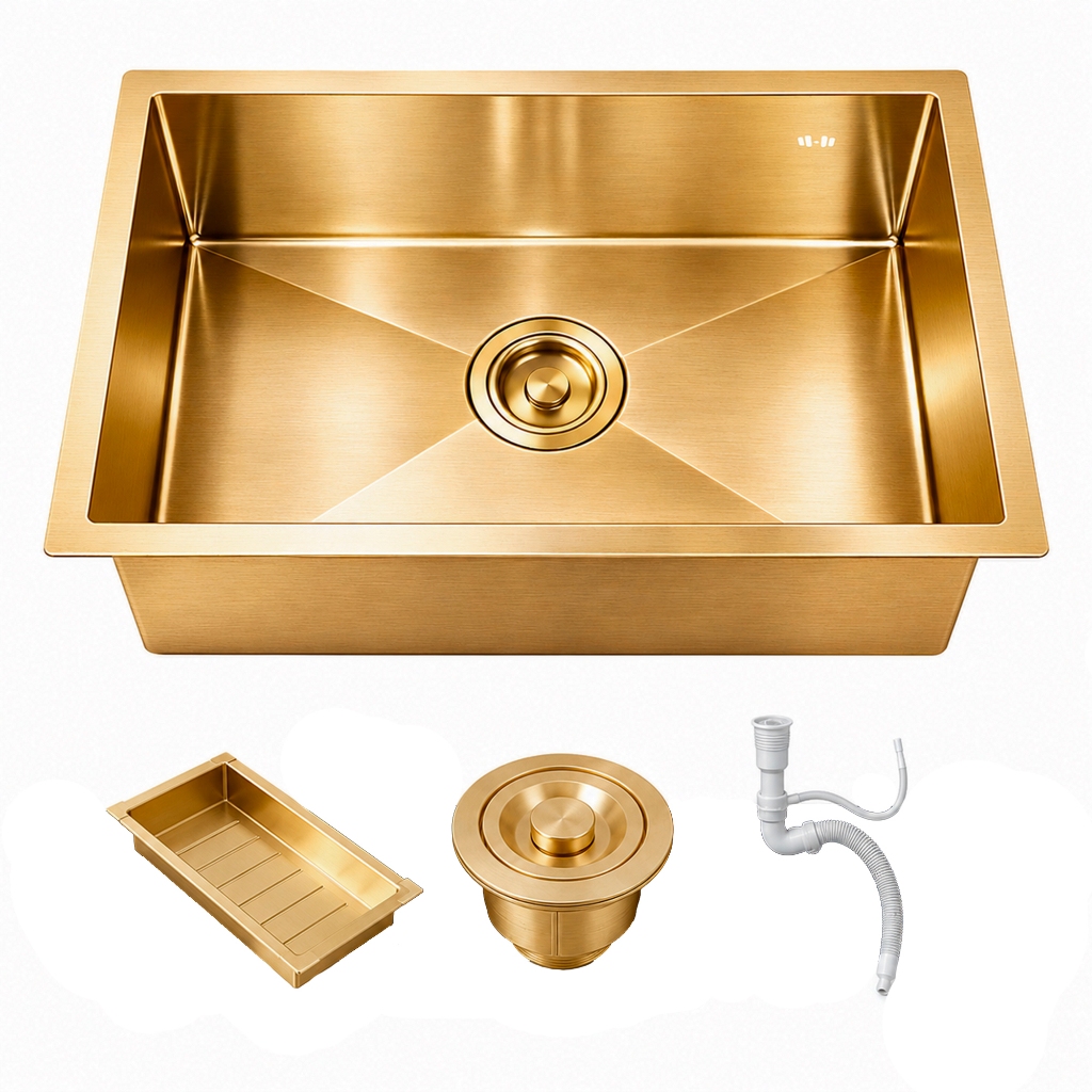 Cuba Gourmet Cozinha 50x40 Completa Aço Inox 304 Escovado Dourada