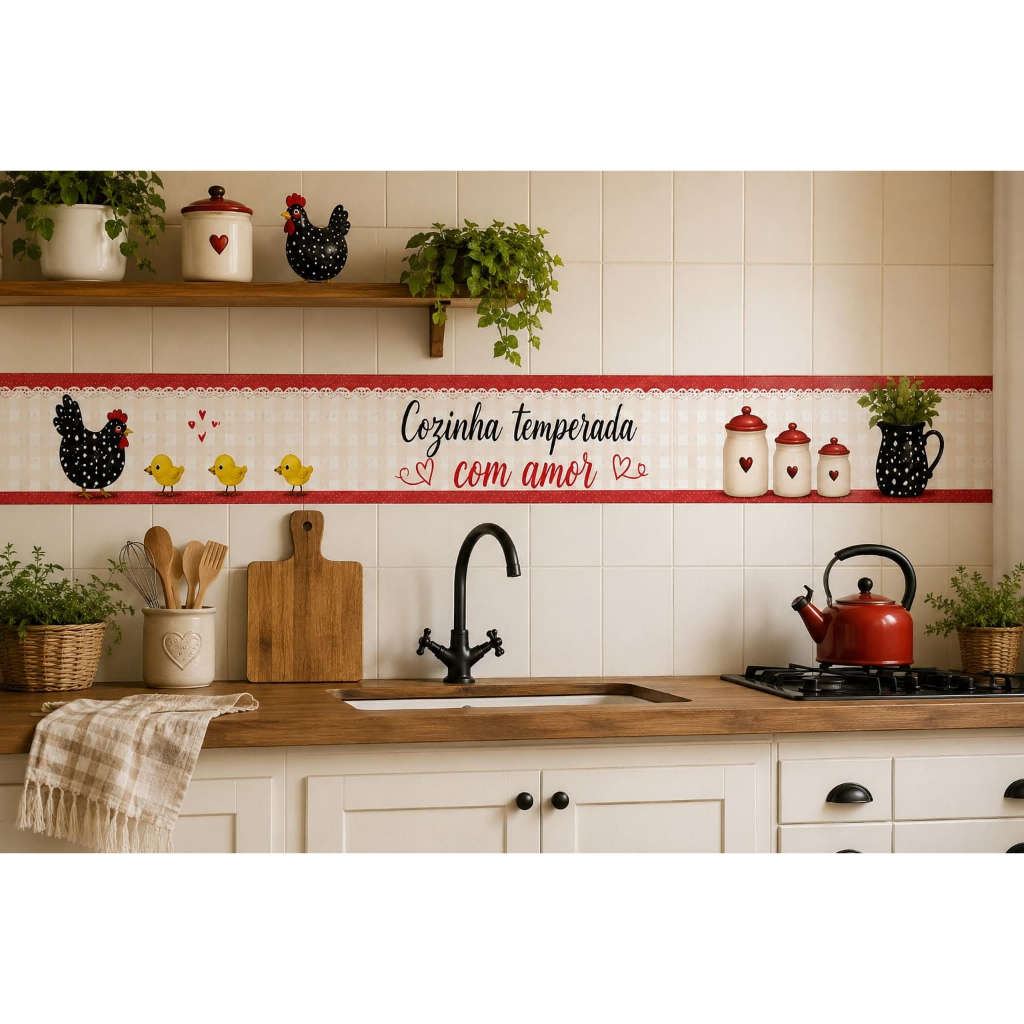 Borda decorativa adesivo faixa para cozinha diversos modelos - 100 x 15 cm