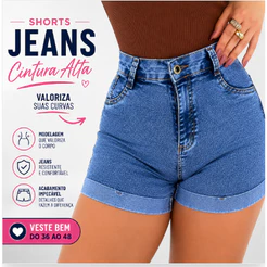 Short Jeans Feminino com Lycra Marmorizado Cintura Alta Fecho Botão e Zíper Estilo e Conforto