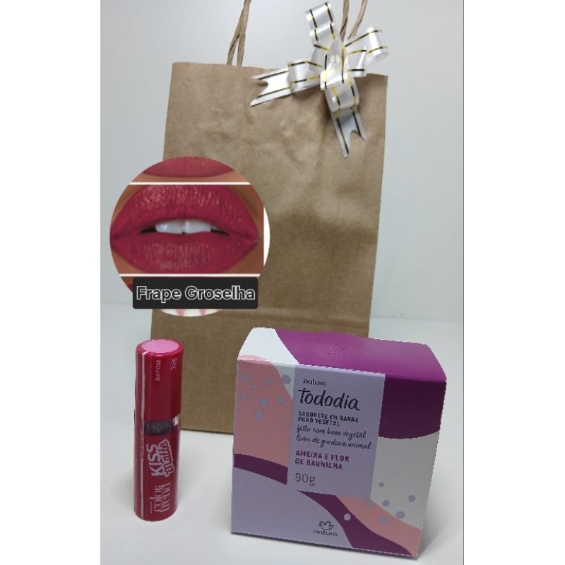 Kit Combo 01 Batom Matte Cor Frape de Groselha Avon 01 Caixa Sabonete Natura Ameixa Flor Baunilha c/01 und.