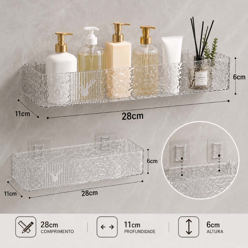 Suporte De Shampoo Prateleiras Transparente De Banheiro Sem Furo Acrilico Chifre