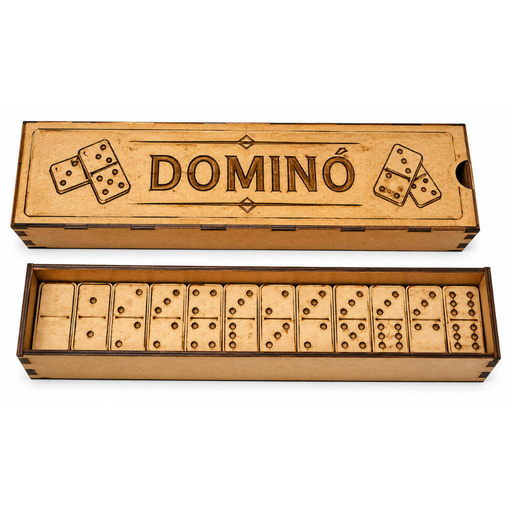 Jogo de Dominó em MDF com Caixa Organizadora Gravada | Dominó Completo Artesanal Corte a Laser