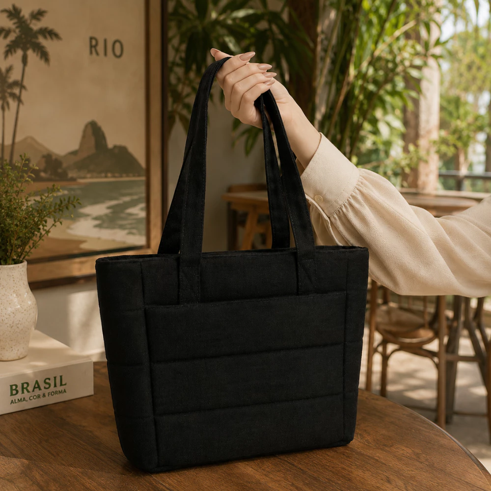 Bolsa Puffer Feminina Acolchoada Estilo Tendência Alça Costura Reforçada