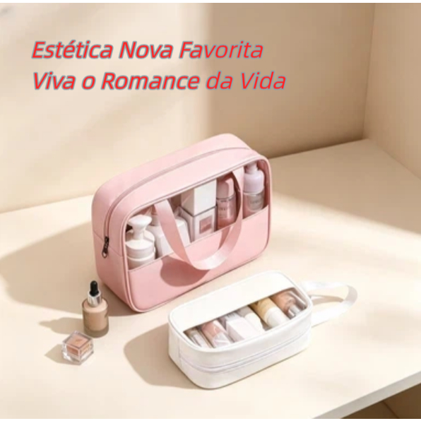 Kit 3 Necessaires Visíveis à Prova d'Água para Viagem Organizador de Maquiagem e Itens de Higiene Pessoal