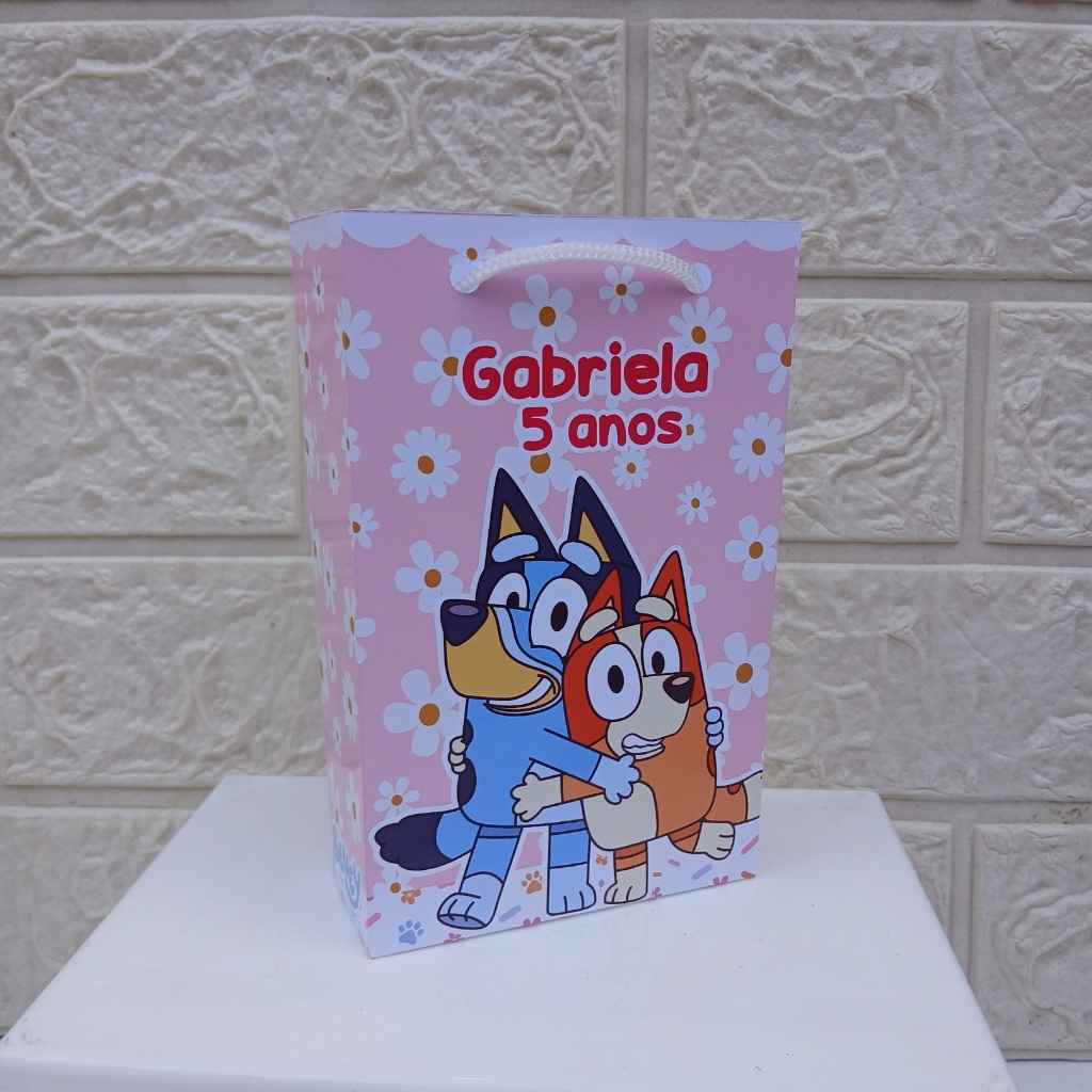 PEGUE E MONTE Sacolinha Personalizada Bluey Rosa - Sacolinha Surpresa Bluey Rosa