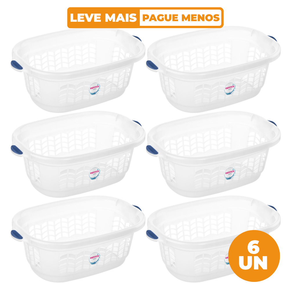 Kit Cesto Plástico Organizador Lavanderia 32L com 6 Unidades Sanremo
