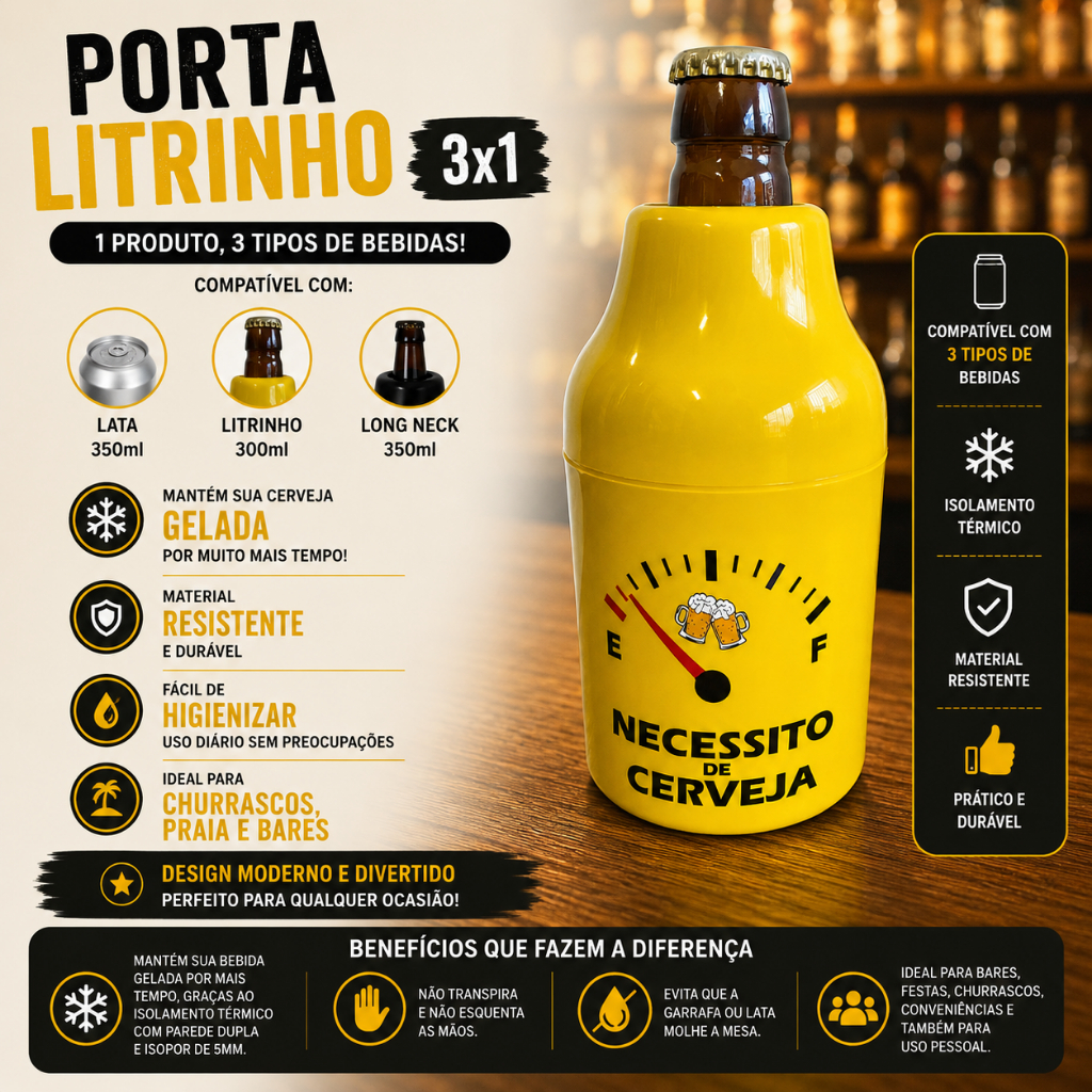Porta Lata 3x1 Suporte Garrafinha Litrinho Long Neck Térmico Personalizados
