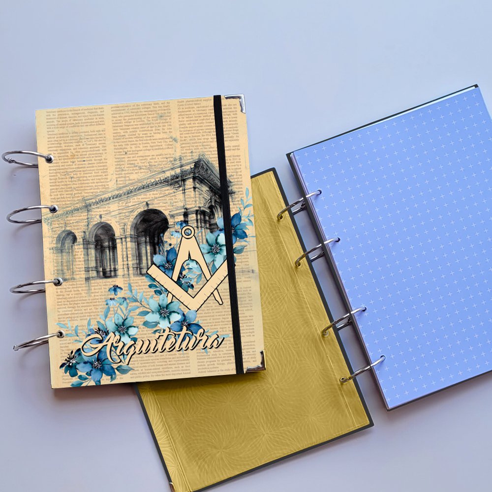 Caderno Argolado Arquitetura Vintage (Capa e Argolas) Universitário Colegial A5 Fichário