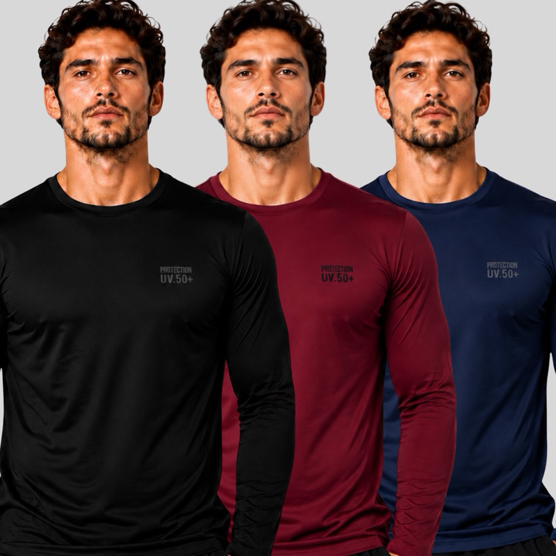 Kit 3 Camisa Térmica Proteção Uv 50+ Segunda Pele Unissex Camiseta Malha Fria Manga Longa blusa camisas para praia moto