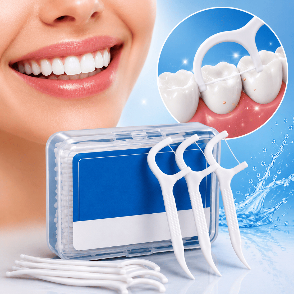 Fio Dental em Arco Ultra Fino 50 Unidades Com Palito Limpeza Dental Higiene Bucal