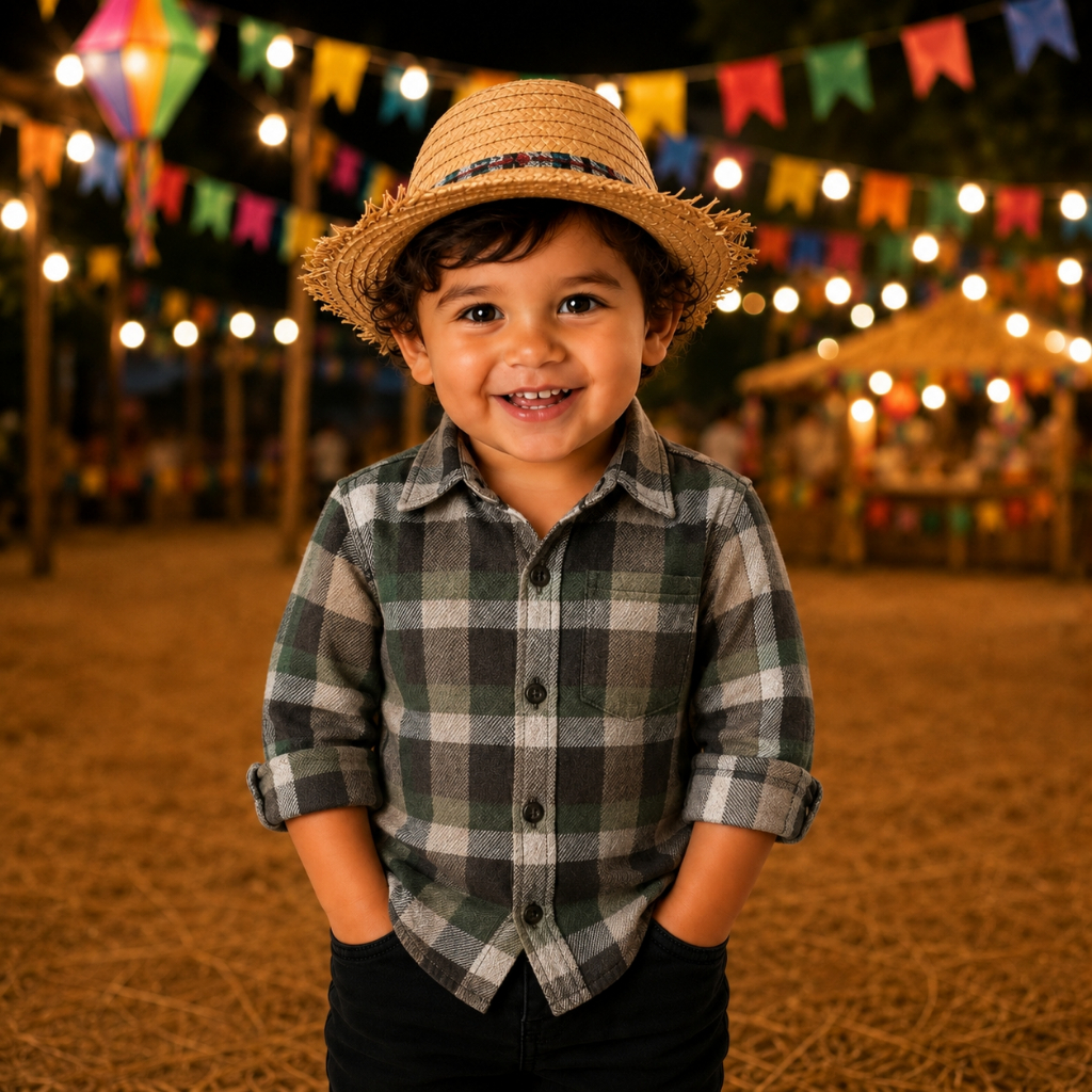 Camisa XADREZ INFANTIL Masculino Flanelada Manga Longa Algodão Festa Junina