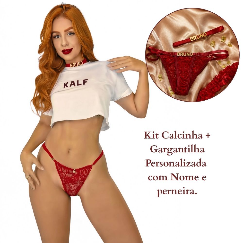 Kit Calcinha e Gargantilha Personaliza com Nome ou frase.