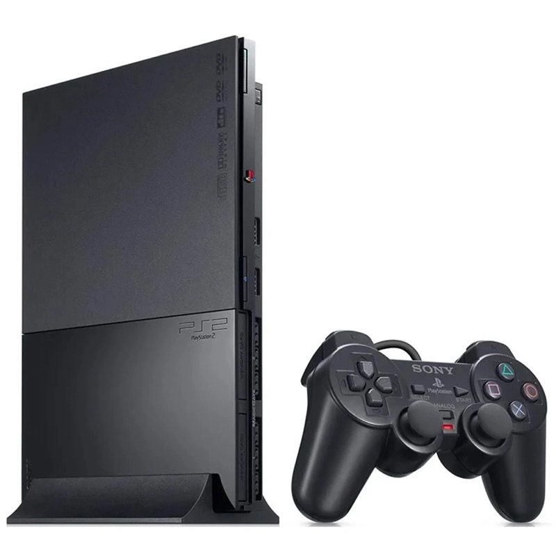 PlayStation 2 Slim + 2 controles + 2 jogos