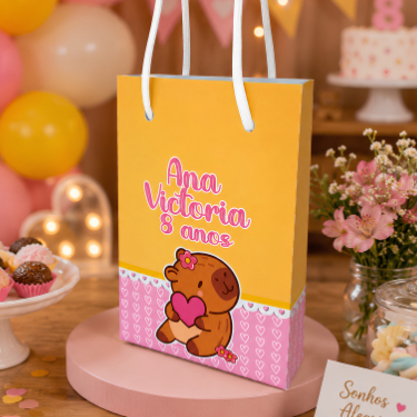 Sacolinha Personalizada Capivara fofa Pegue e Monte Lembrancinhas Infantil Sacolas | Personalizados