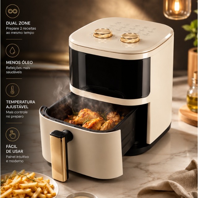 Air Fryer Nakasaki 3,1L Fritadeira Sem Óleo Compacta e Econômica com Timer e Controle de Temperatura