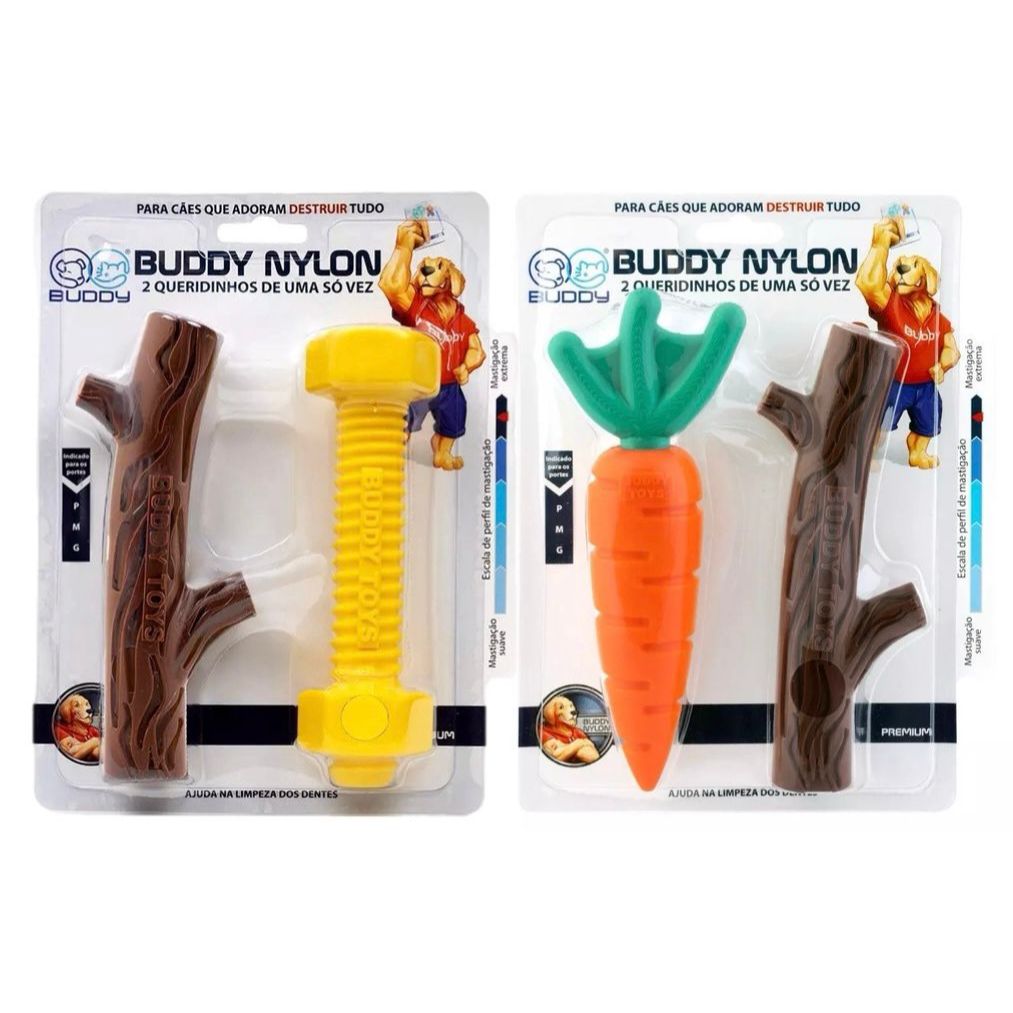 Mordedor Mega Resistente de Nylon Buddy Toys Graveto Cenoura Parafuso 02 em 1 queridinnhos