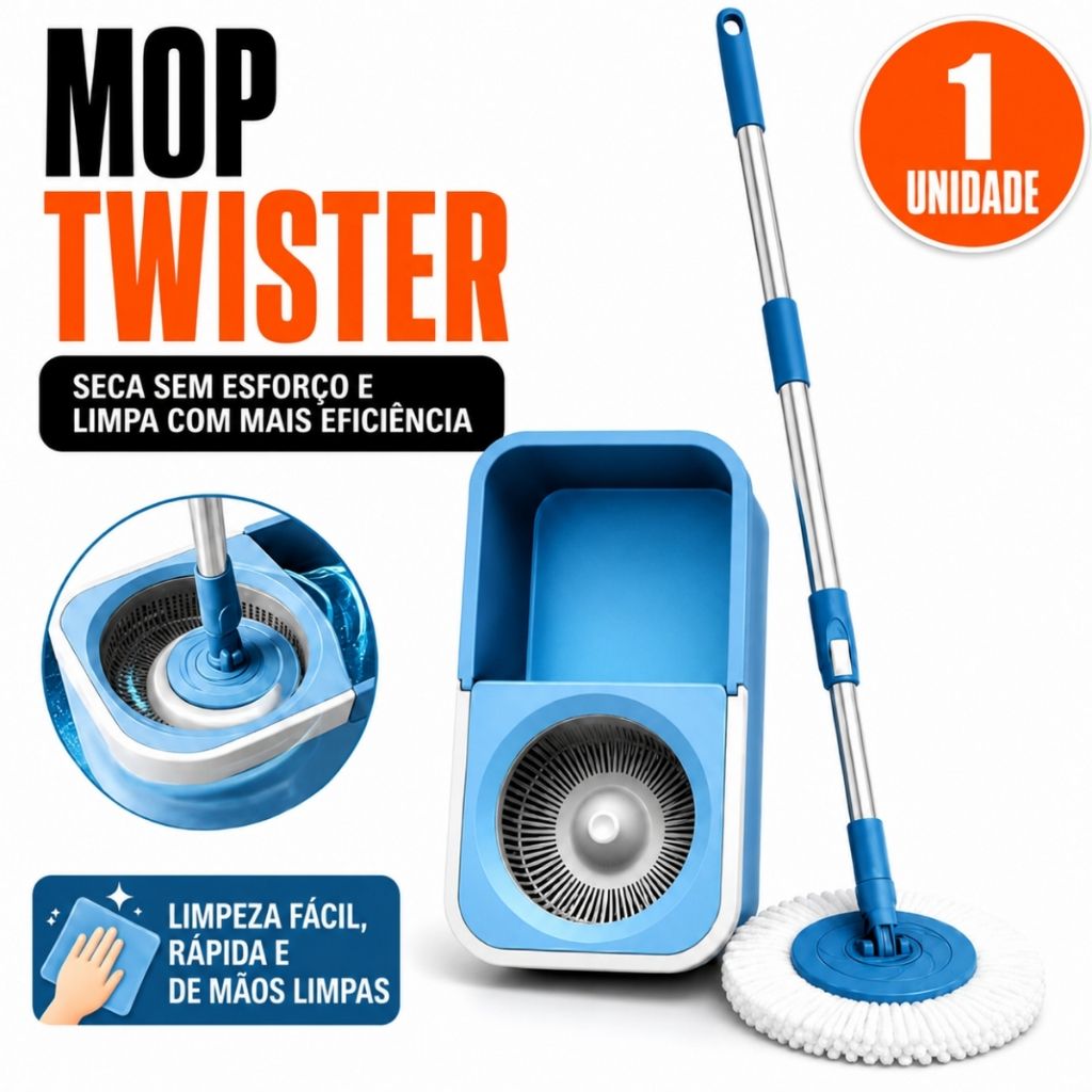 Mop Twister Balde Centrífuga Esfregão Giratório Inox Limpeza Piso Casa Rodo Prático Sem Esforço